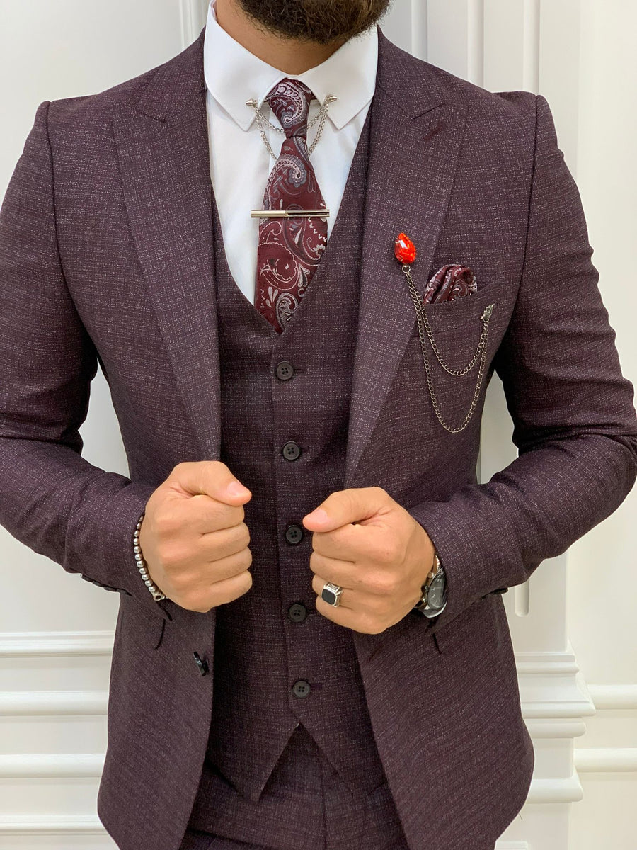 Owen Burgundy Slim Fit Peak Lapel Suit – brabion