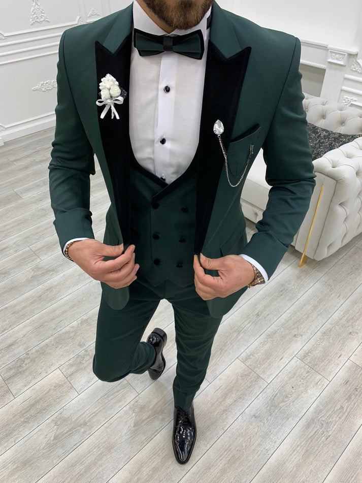 Royal Green Slim Fit Velvet Peak Lapel Tuxedo – BRABION