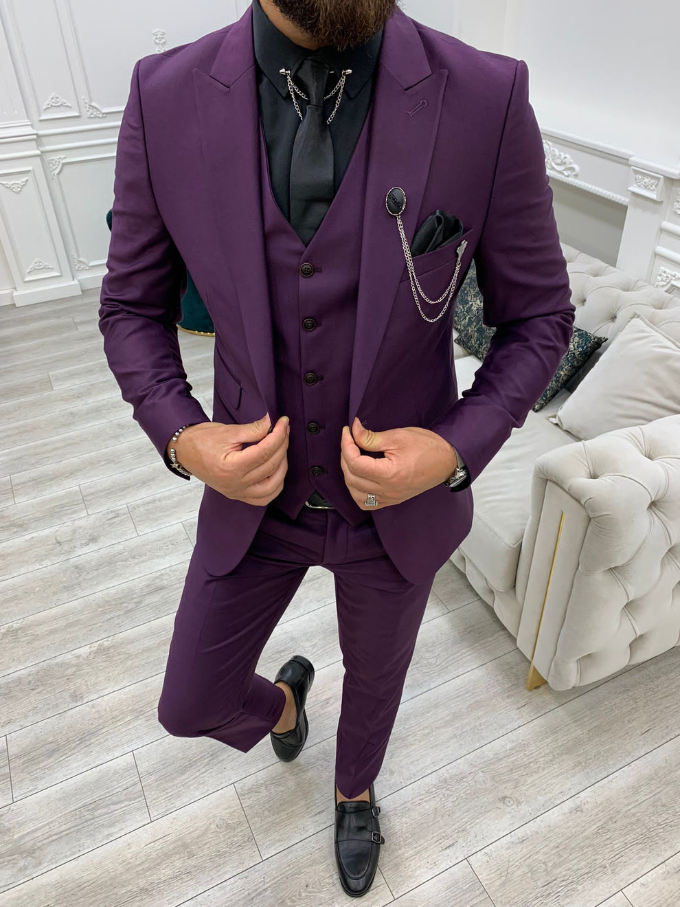 Wilson Purple Slim Fit Peak Lapel Suit – BRABION