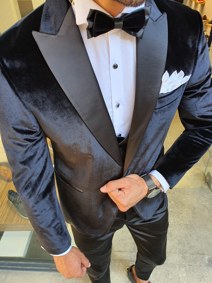 Midvale Black Slim Fit Peak Lapel Velvet Tuxedo – BRABION