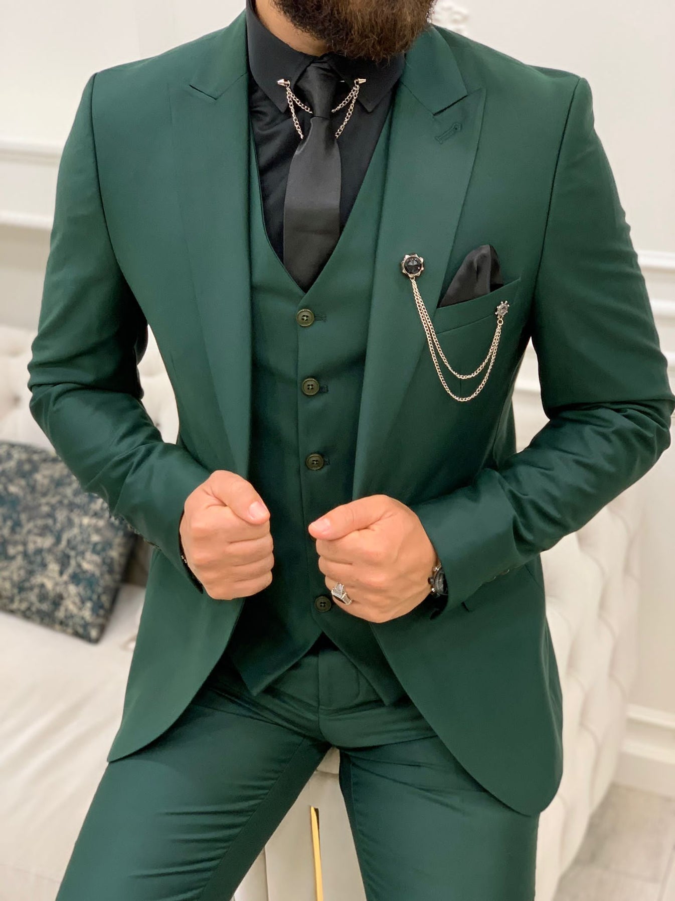 Wilson Green Slim Fit Peak Lapel Suit – BRABION