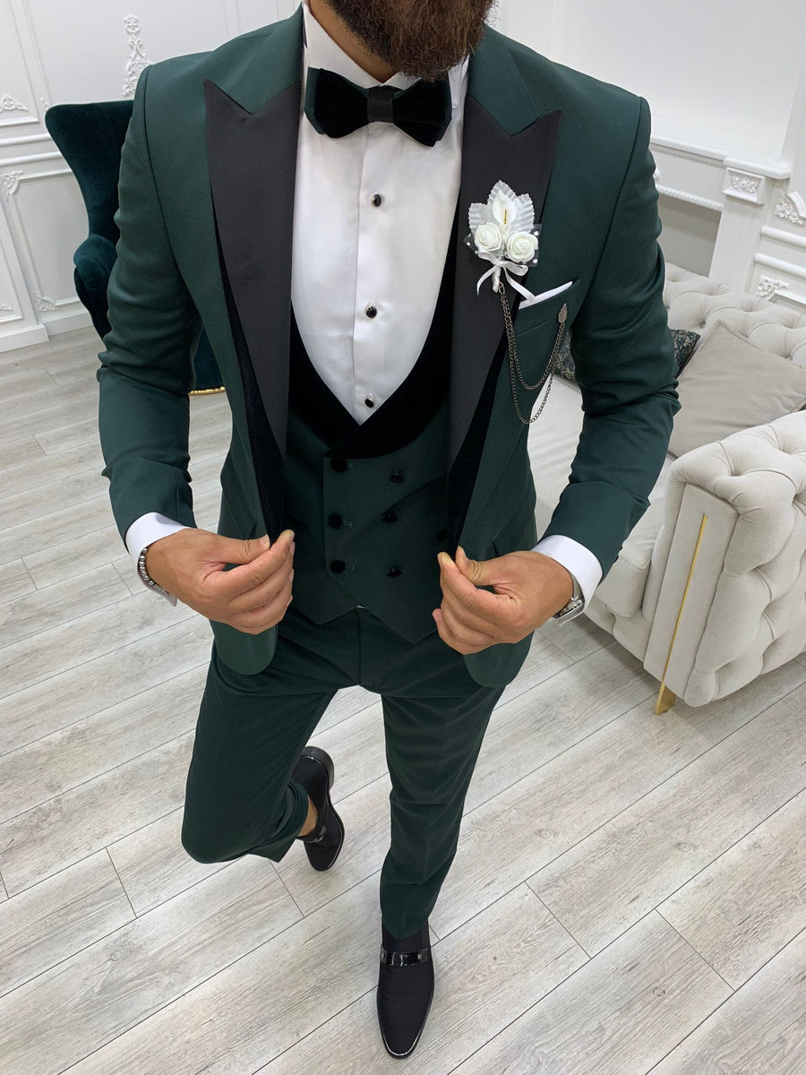 Infinite Green Slim Fit Velvet Peak Lapel Tuxedo – Brabion