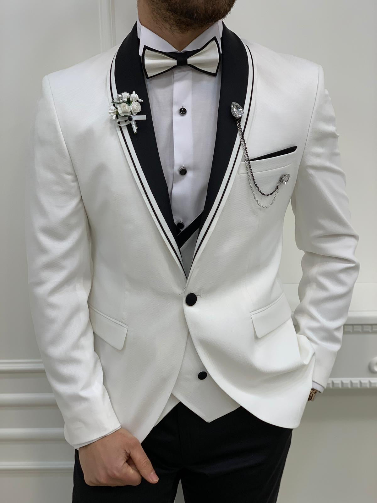 Napoli White Slim Fit Shawl Lapel Tuxedo – brabion