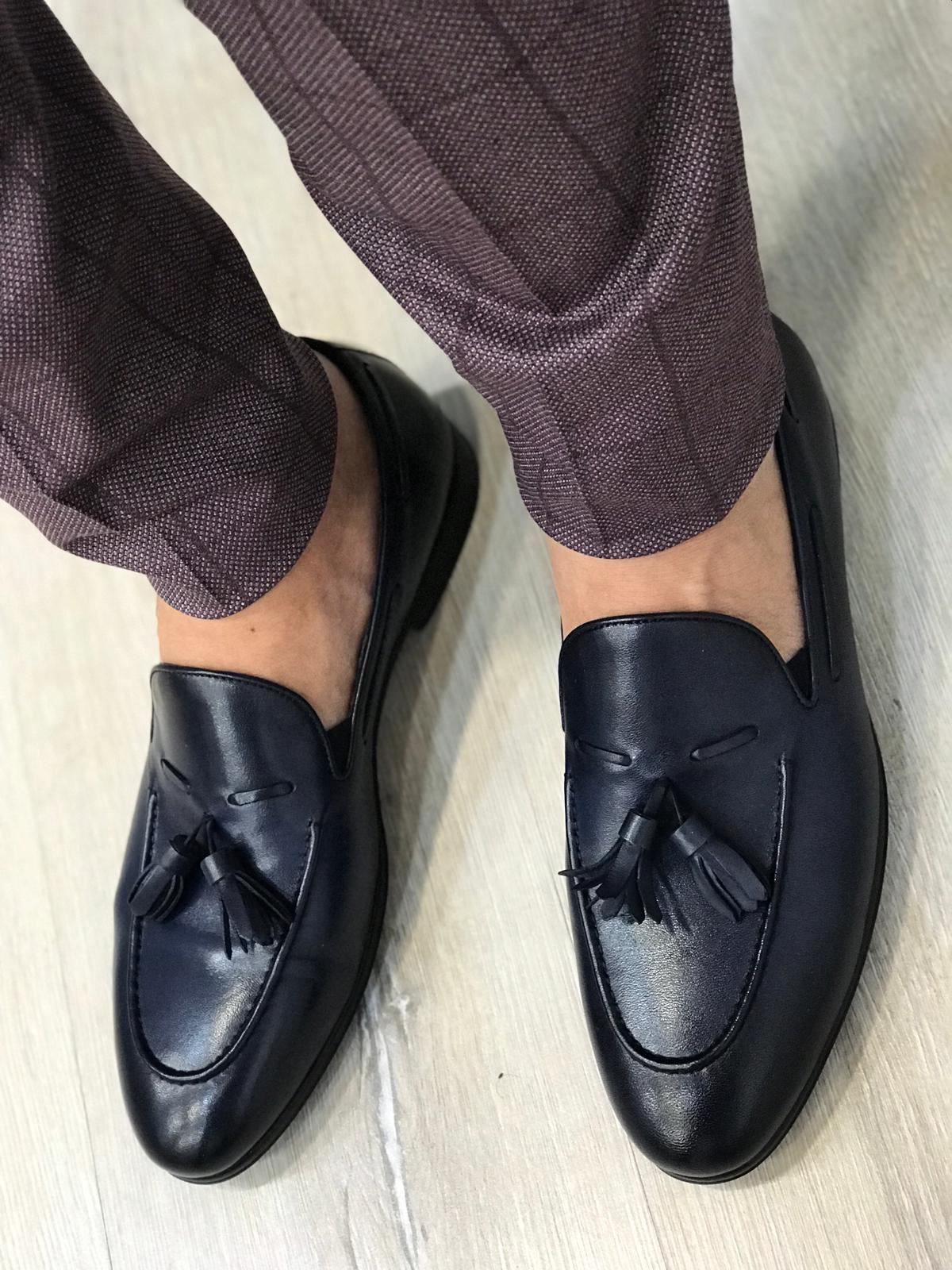 Tassel Leather Navy Loafers – BRABION