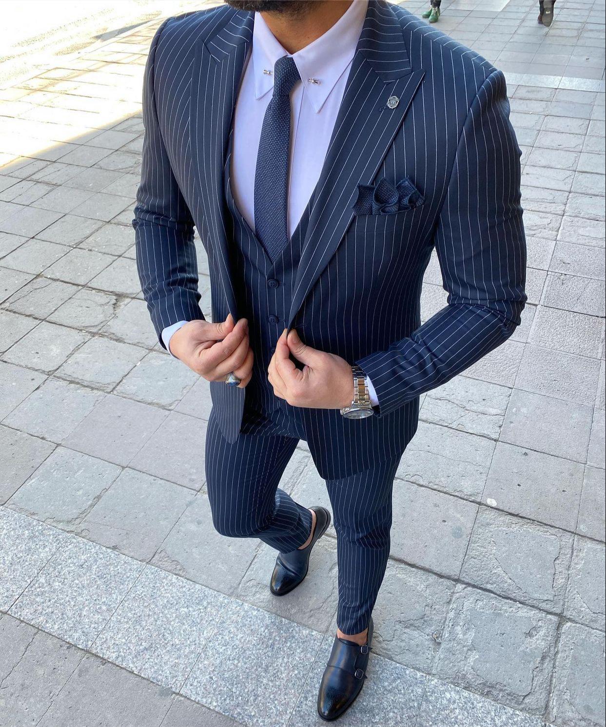 Bonomi Blue Stripped Slim-Fit Suit – BRABION