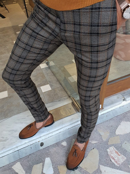 Henderson Camel Slim Fit Plaid Pants – BRABION