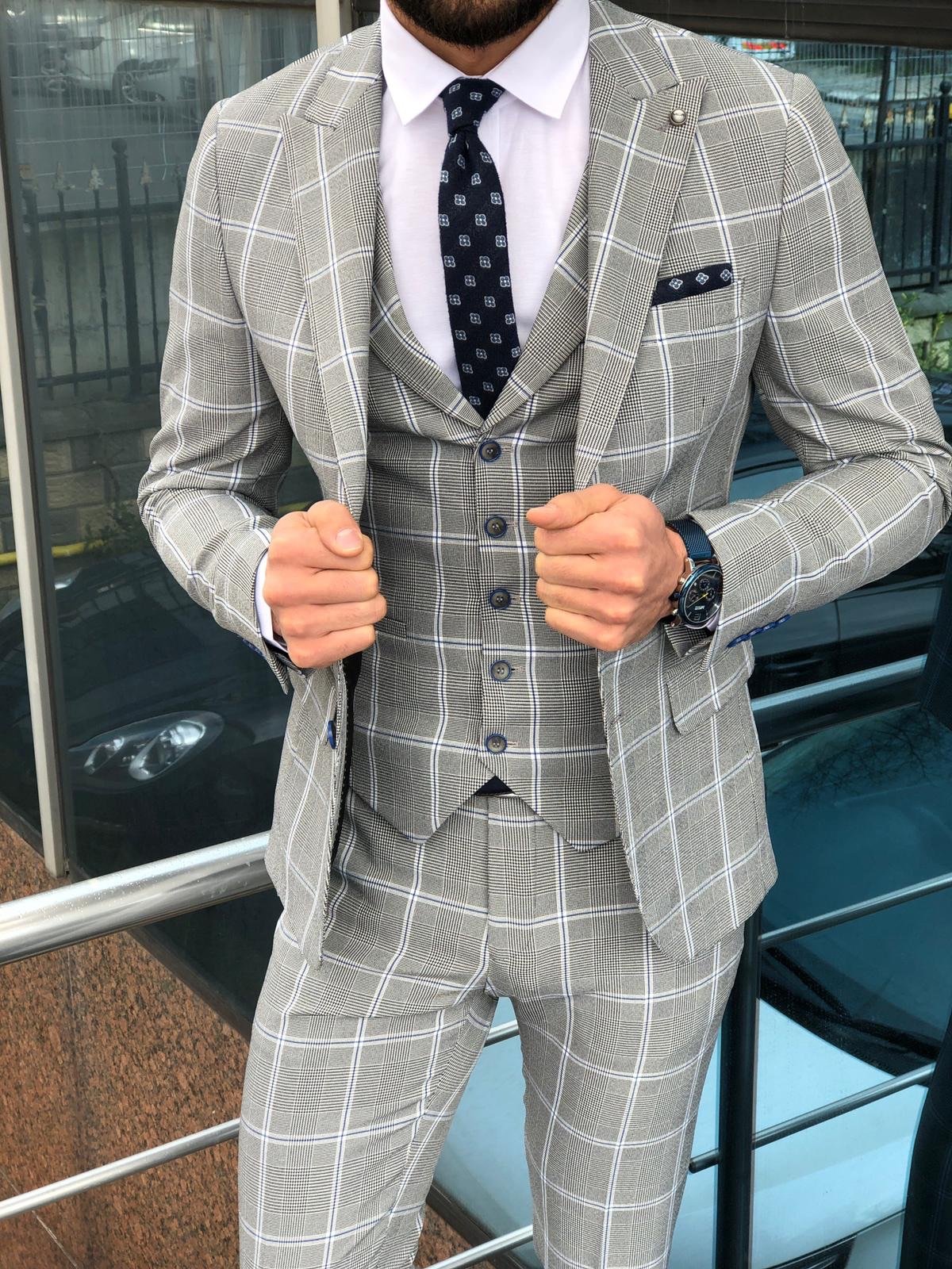 Austin Gray Plaid Slim-Fit Suit – BRABION