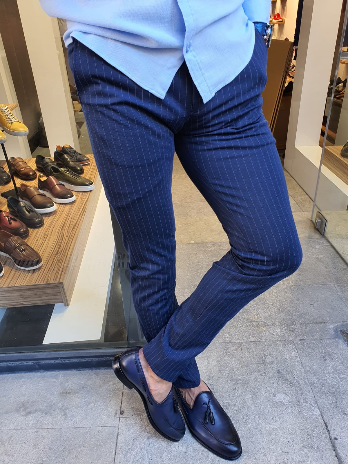 Oakland Indigo Slim Fit Pinstripe Pants – Brabion