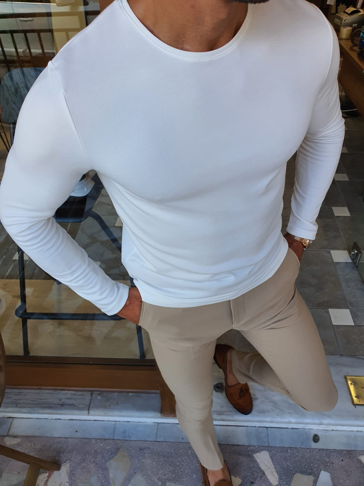 Stefano White Slim Fit Round Neck Sweater – Brabion
