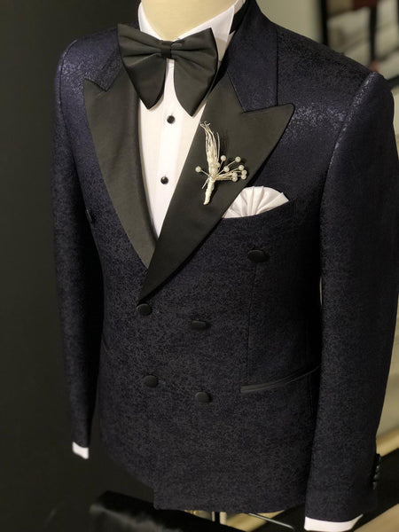 Abboud Navy Blue Embroidery Tuxedo – Brabion