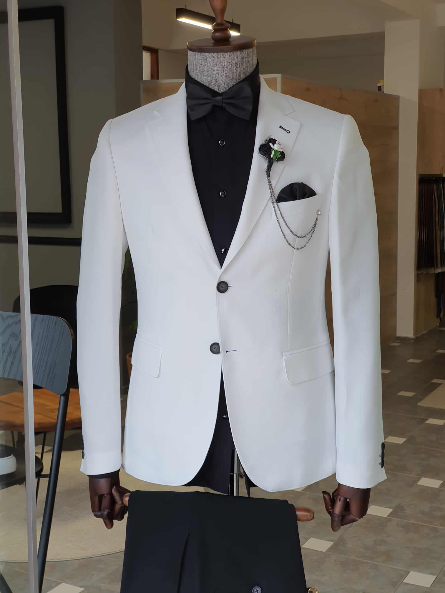 Berton White Slim Fit Notch Lapel Cotton Suit – BRABION