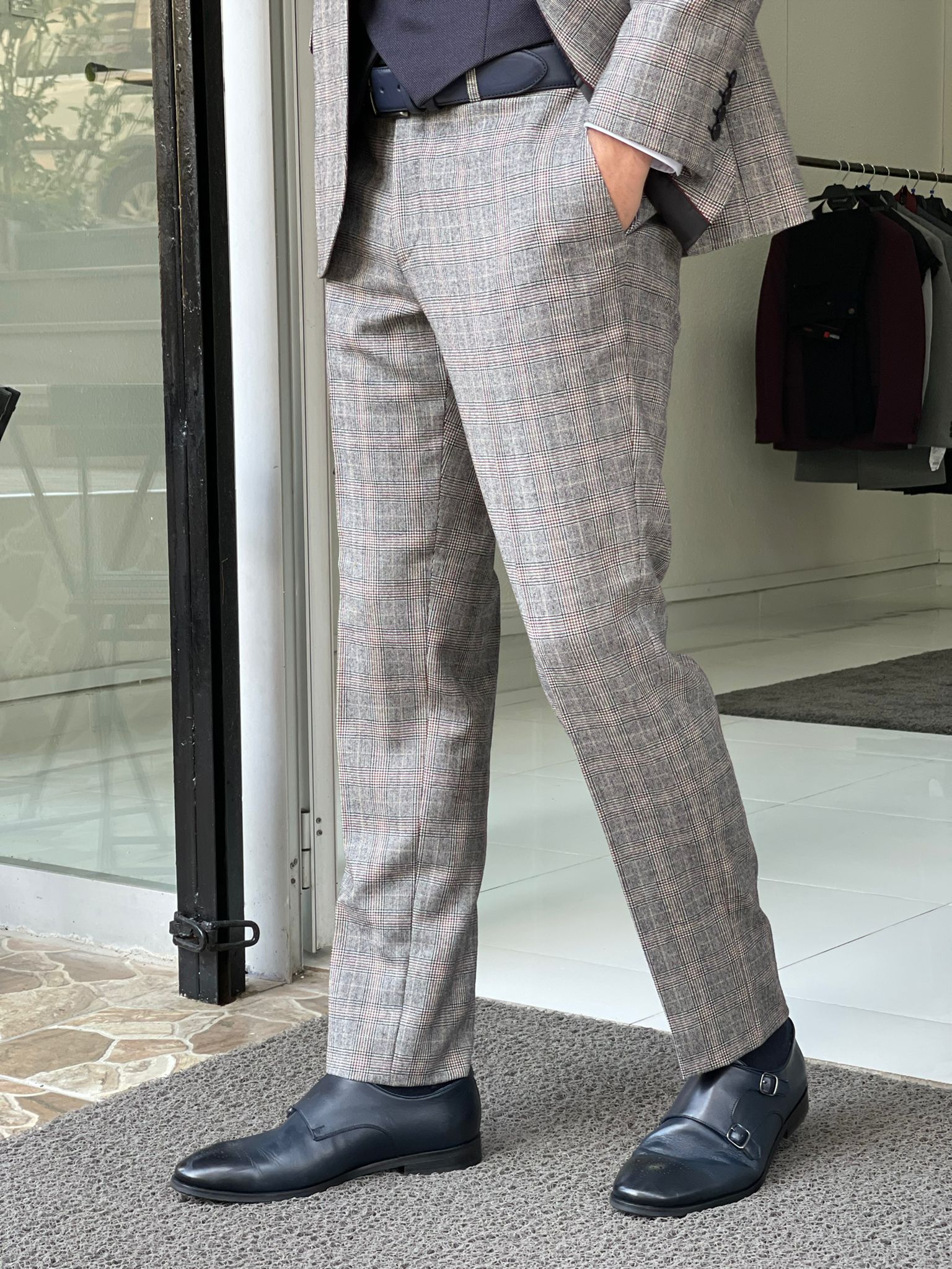 Toros Beige Slim Fit Notch Lapel Plaid Wool Suit – BRABION