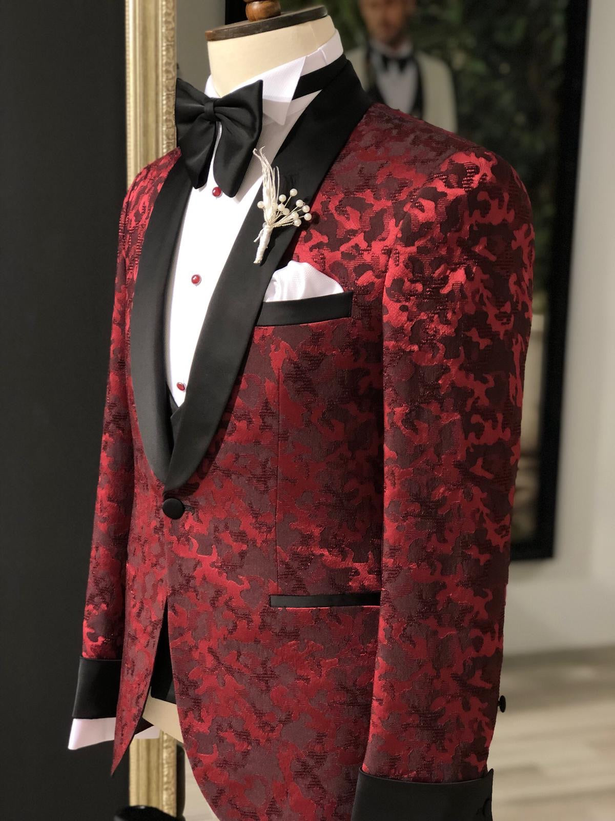 Abboud Claret Red Embroidery Tuxedo – BRABION