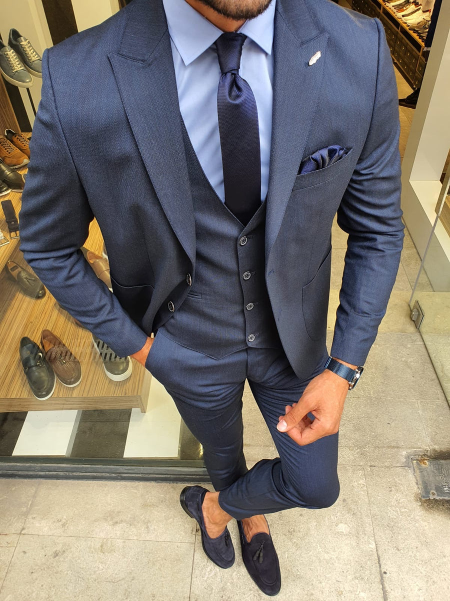 Reno Navy Blue Slim Fit Suit – Brabion