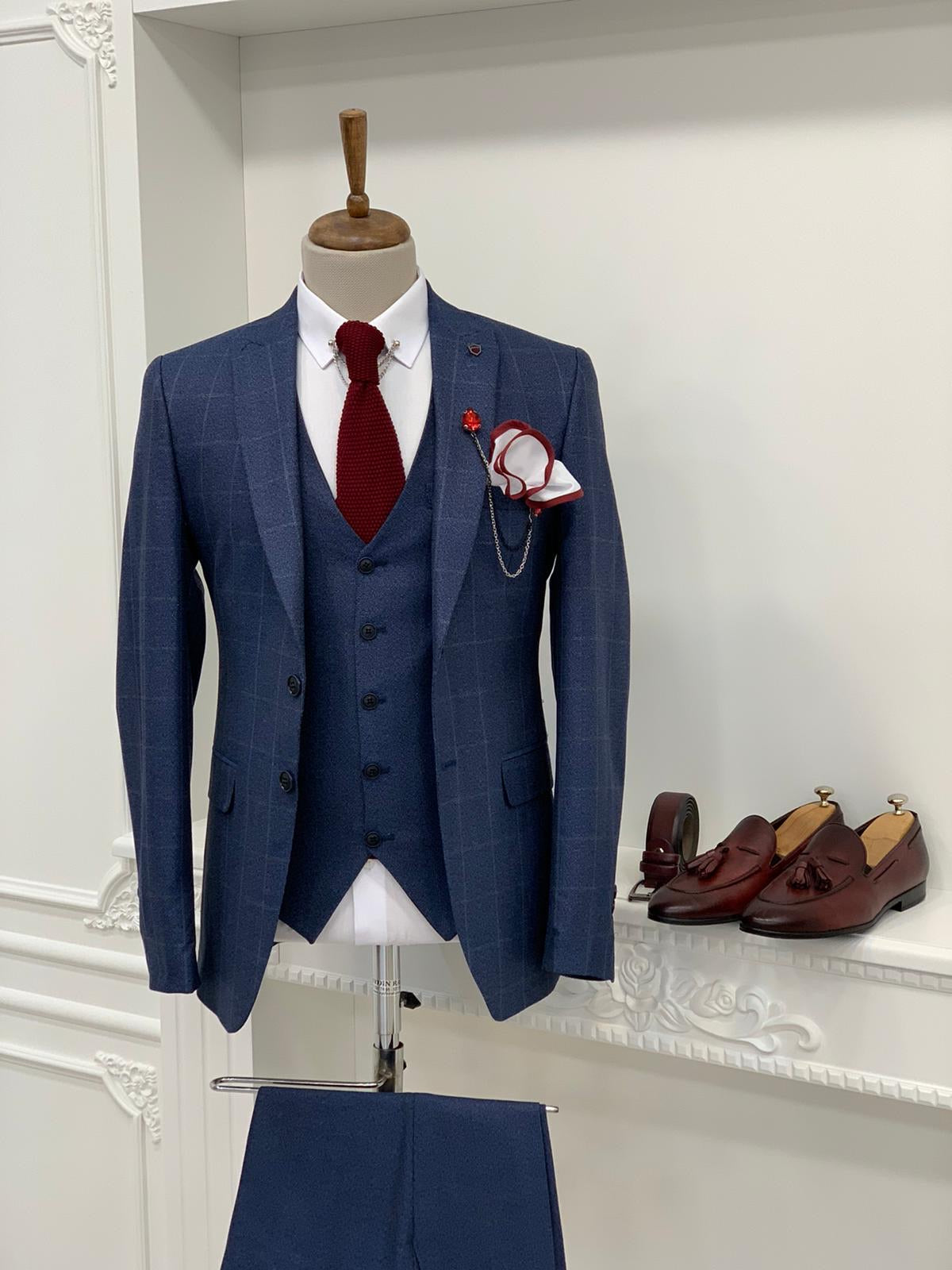 Austin Blue Slim Fit Plaid Suit – BRABION
