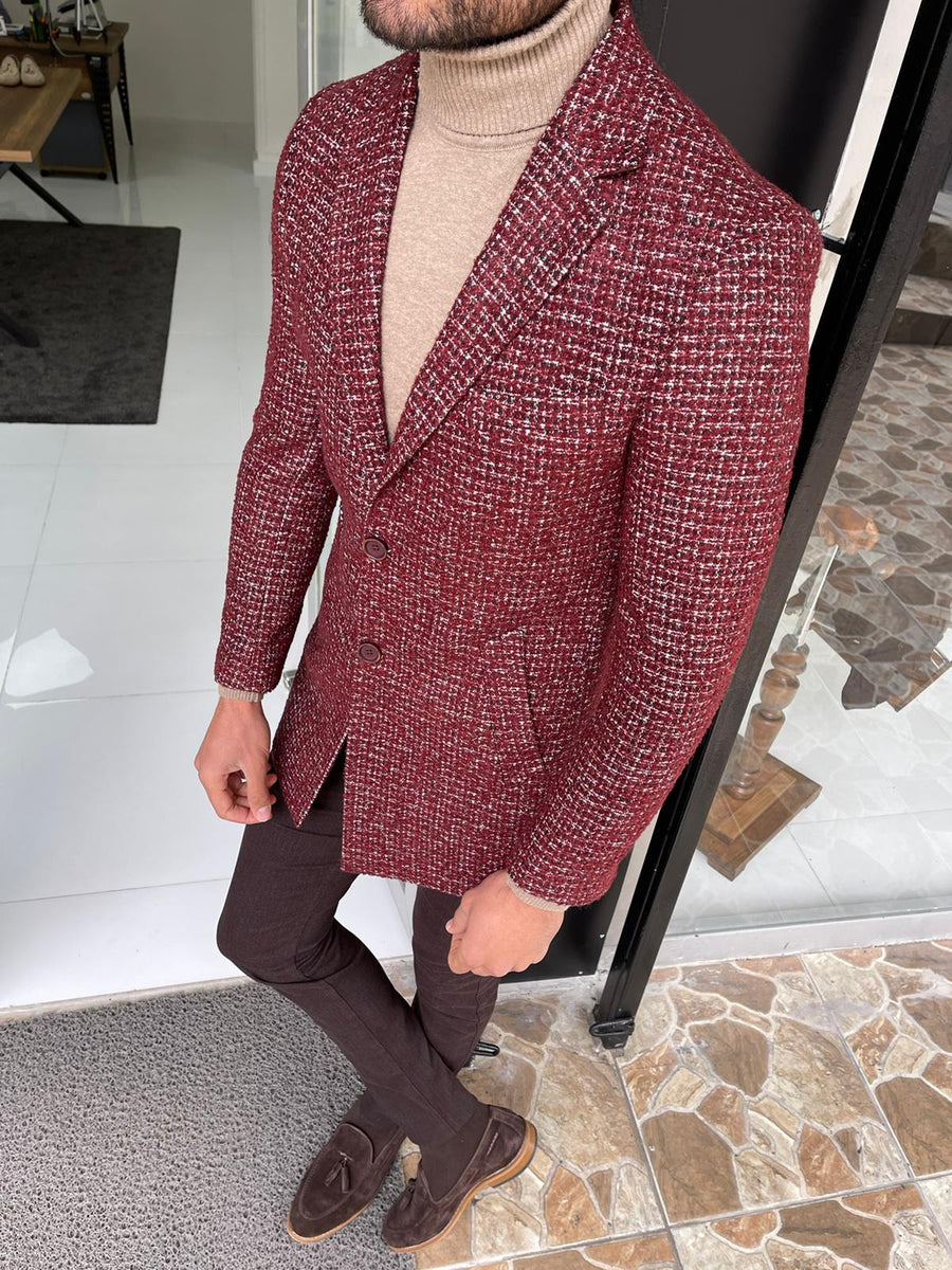 Melbourne Burgundy Slim Fit Wool Long Coat – Brabion