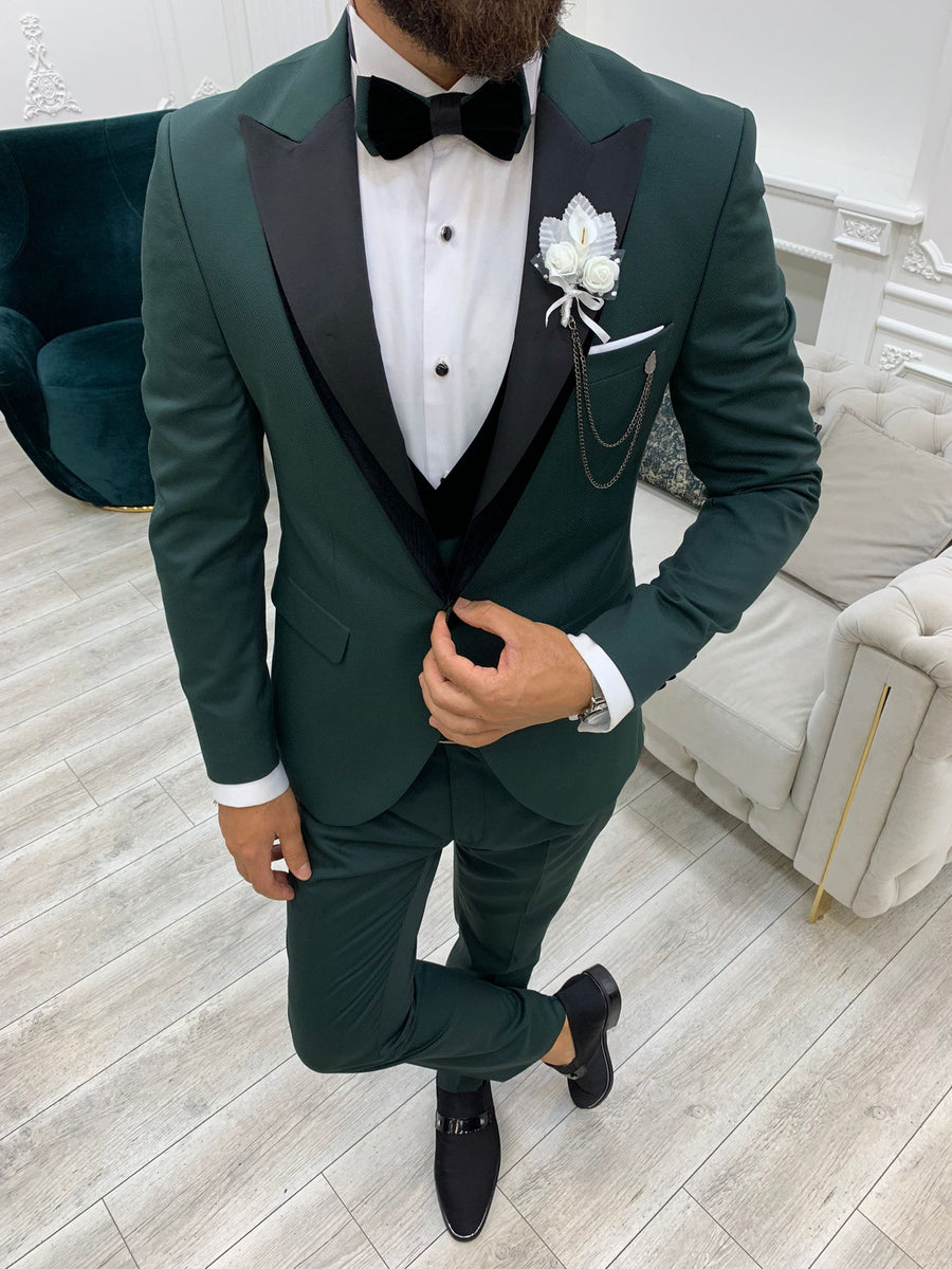 Infinite Green Slim Fit Velvet Peak Lapel Tuxedo – Brabion