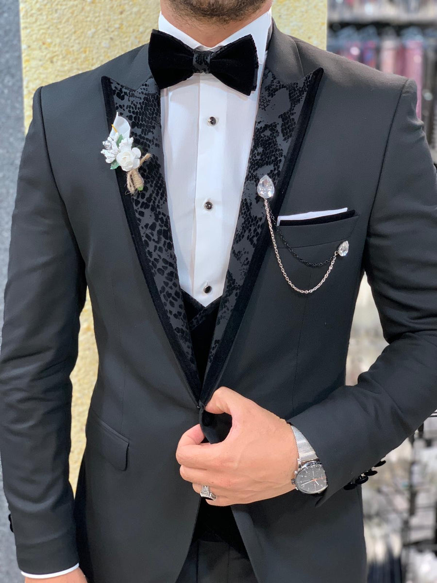 Genova Black Slim Fit Peak Lapel Tuxedo – brabion