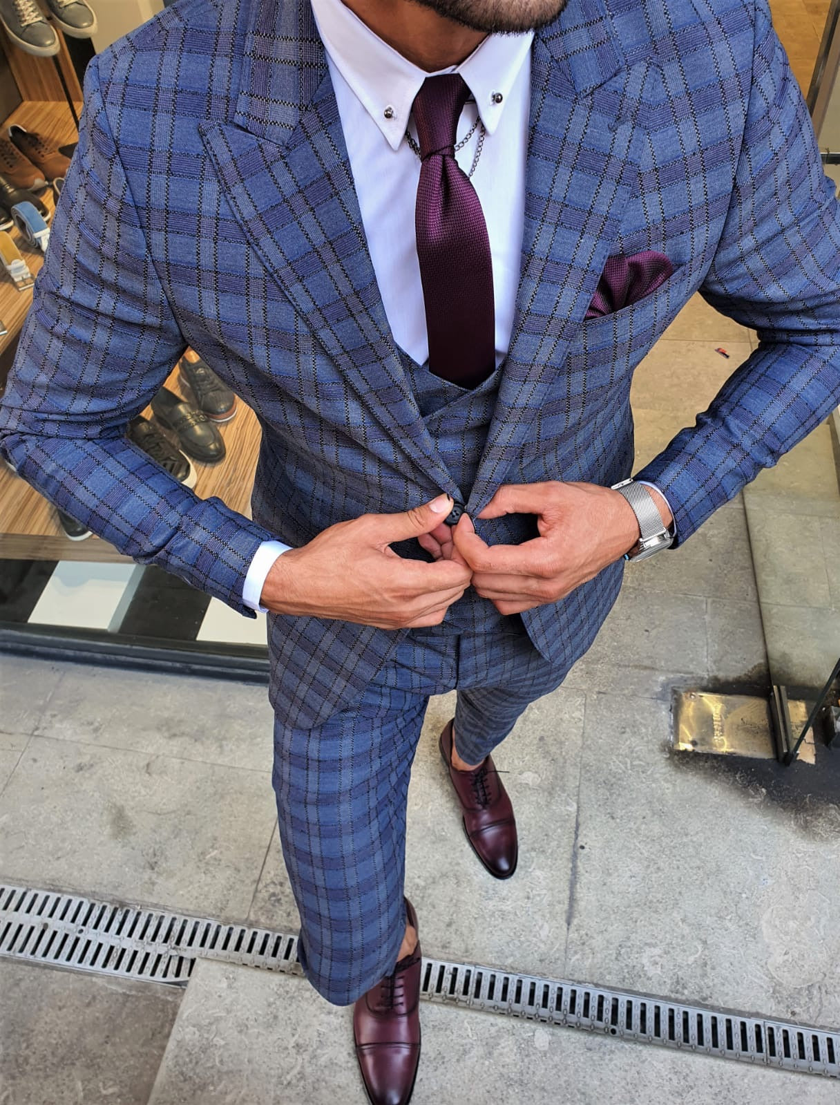 Richard Indigo Slim Fit Plaid Suit – BRABION