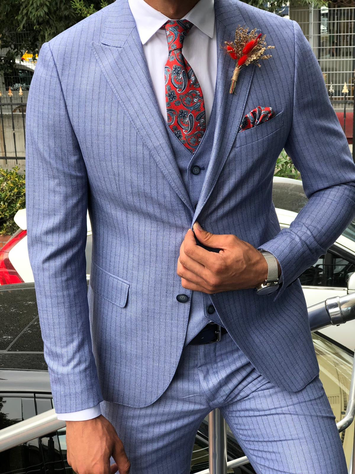 Austin Blue Striped Slim-Fit Suit – BRABION
