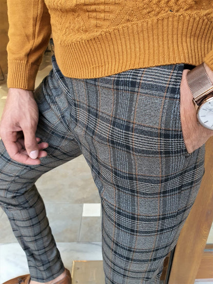 Henderson Camel Slim Fit Plaid Pants – BRABION