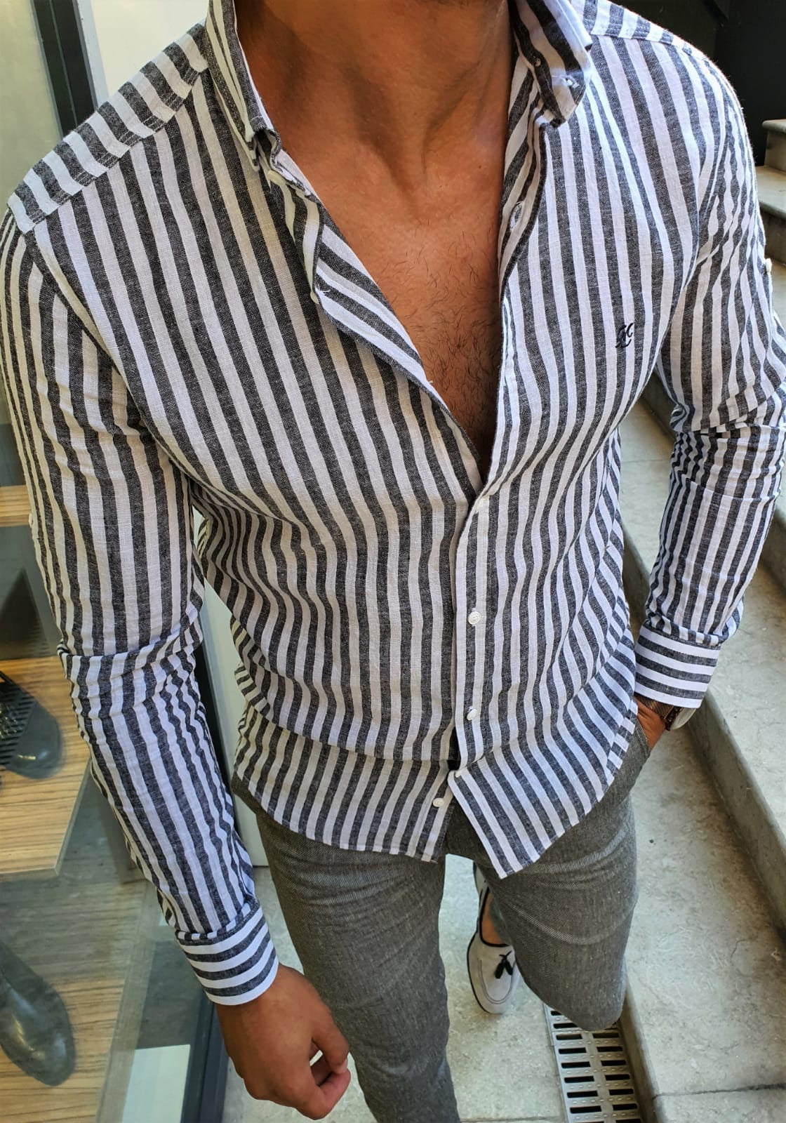 Stefano Gray Striped Shirt – BRABION