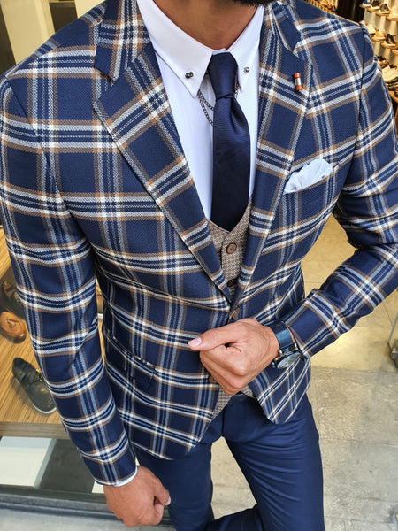 Bellingham Indigo Slim Fit Plaid Check Suit – brabion