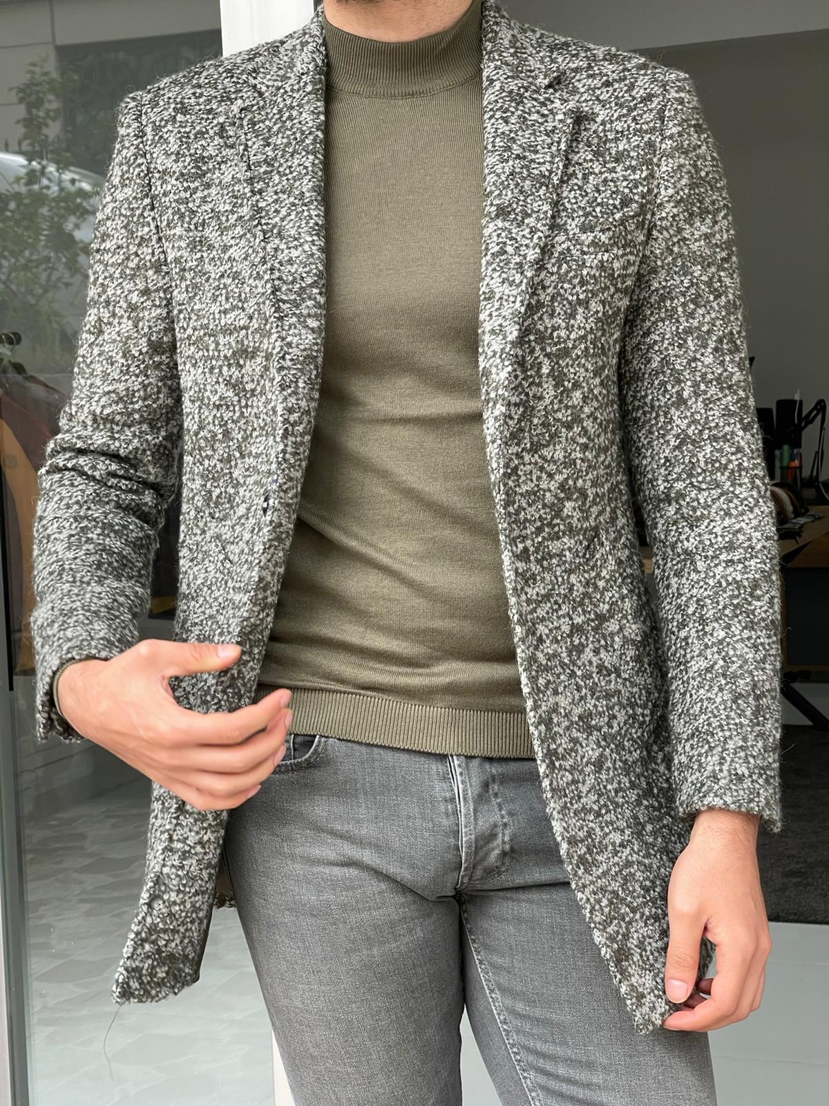 Melbourne Green Slim Fit Wool Long Coat – BRABION