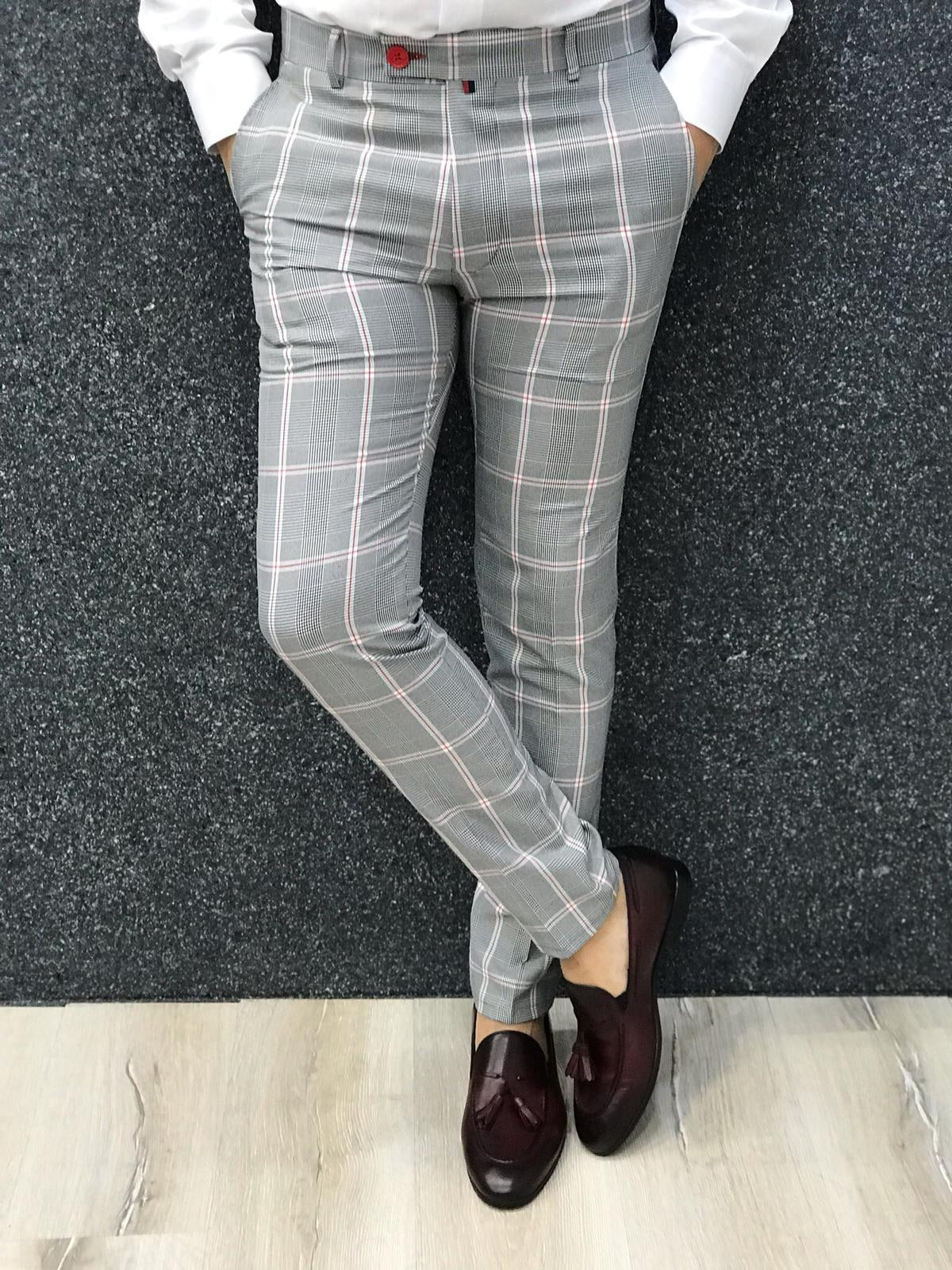 Kingston Gray Plaid Slim Pants – Brabion