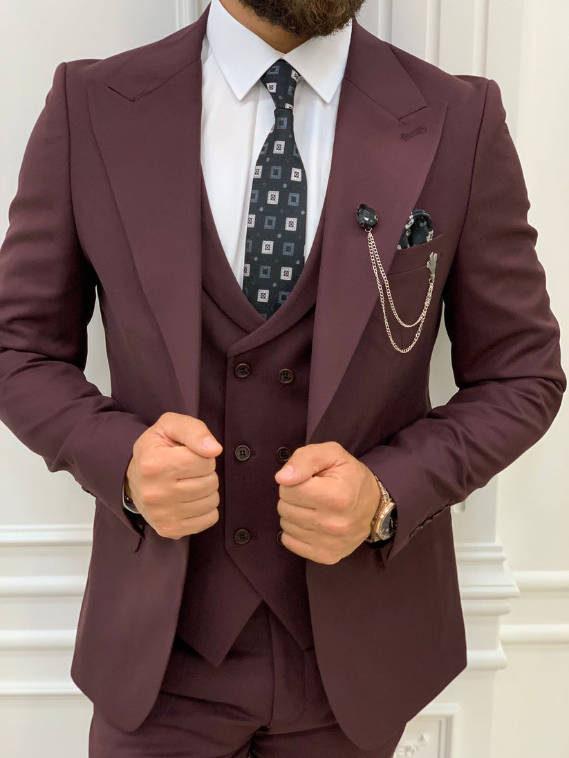 Austin Burgundy Slim Fit Peak Lapel Suit – BRABION