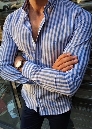 Stefano Blue Striped Shirt – Brabion