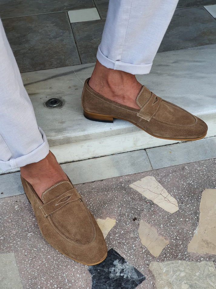 Jackson Beige Suede Penny Loafers – BRABION