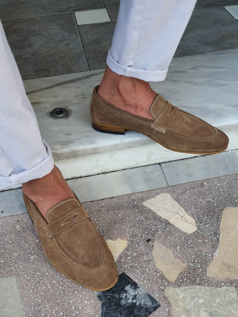 Jackson Beige Suede Penny Loafers – Brabion