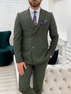 Milano Green Slim Fit Double Breasted Pinstripe Suit – BRABION
