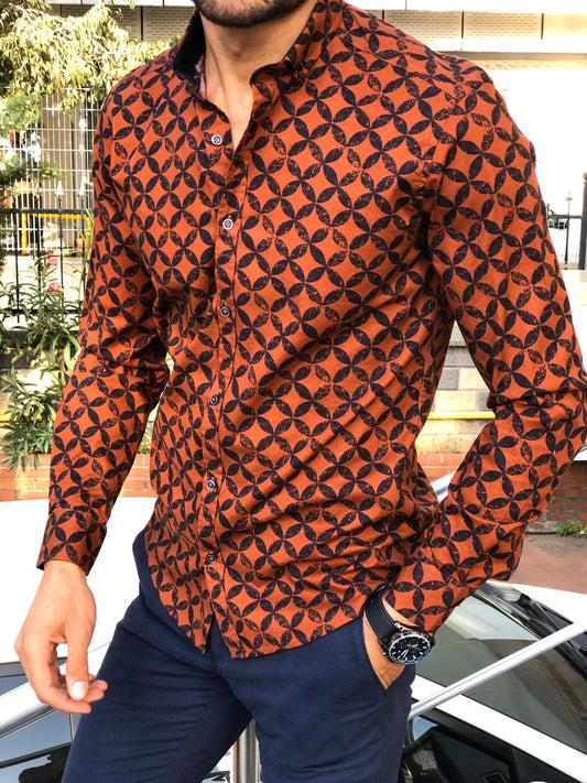 Slim Fit Patterned Shirt - Black/leopard print - Men