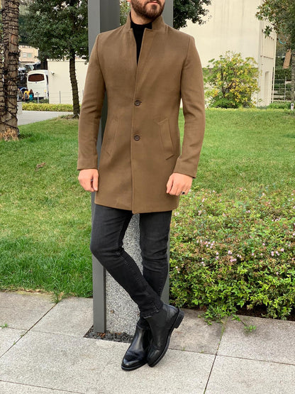 Kenzie Camel Slim Fit Wool Long Coat – BRABION