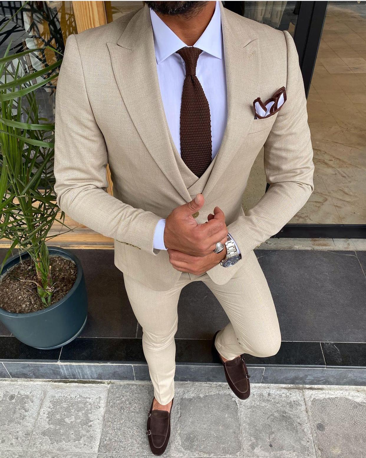 Bonomi Beige Slim-Fit Suit – BRABION