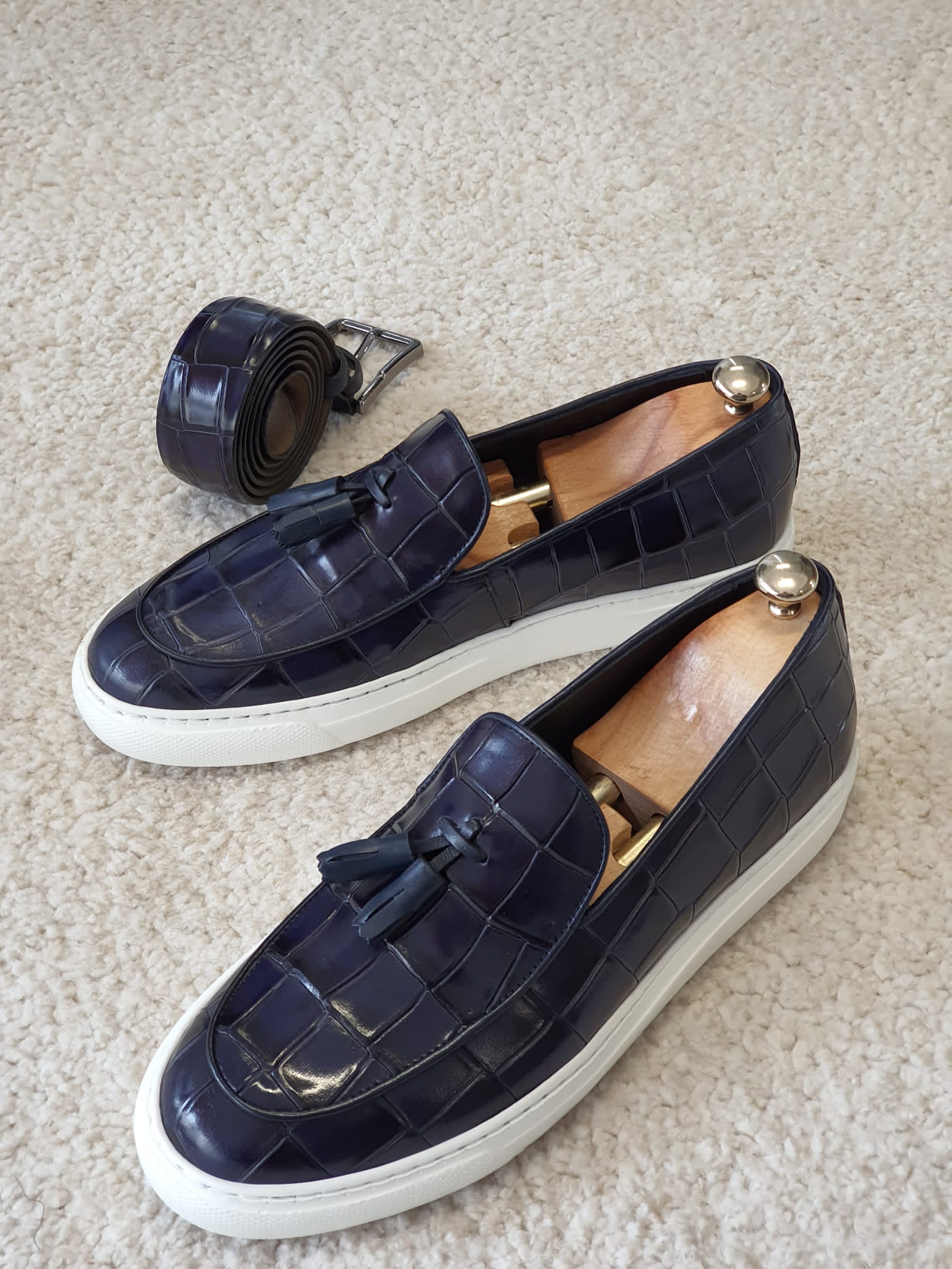 Berton Navy Blue Tassel Loafers – BRABION