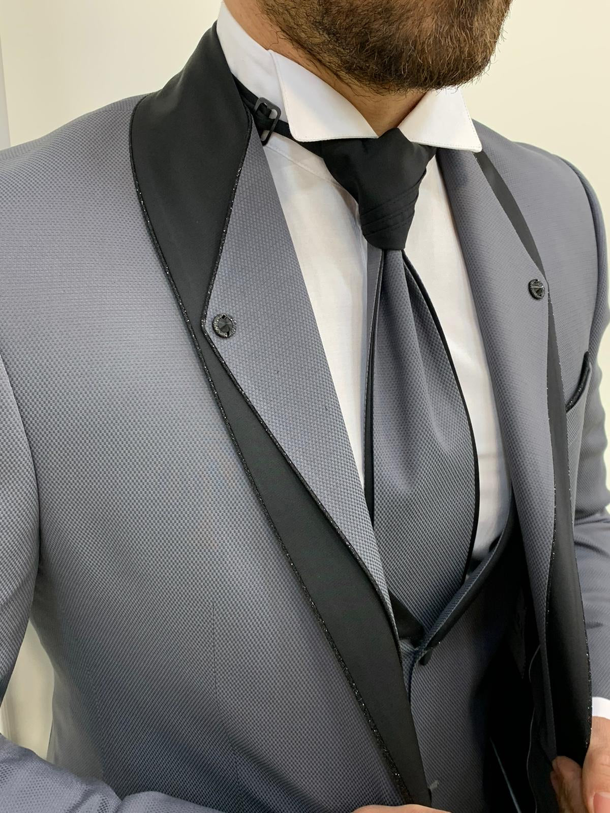 Austin Gray Slim Fit Shawl Lapel Groom Suit – BRABION