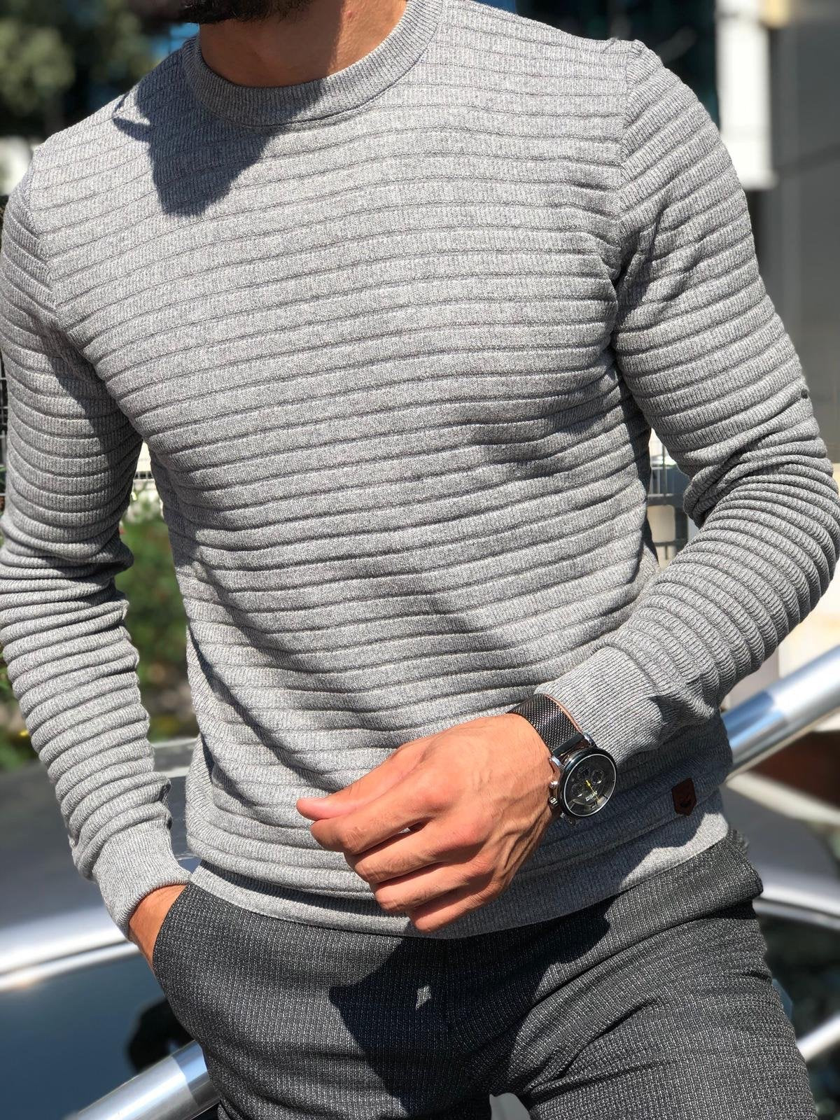 Slim-Fit Patterned Knitwear Grey – BRABION