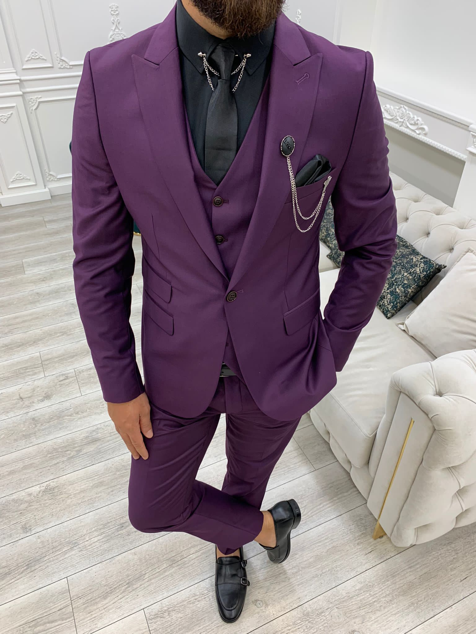 Wilson Purple Slim Fit Peak Lapel Suit – BRABION