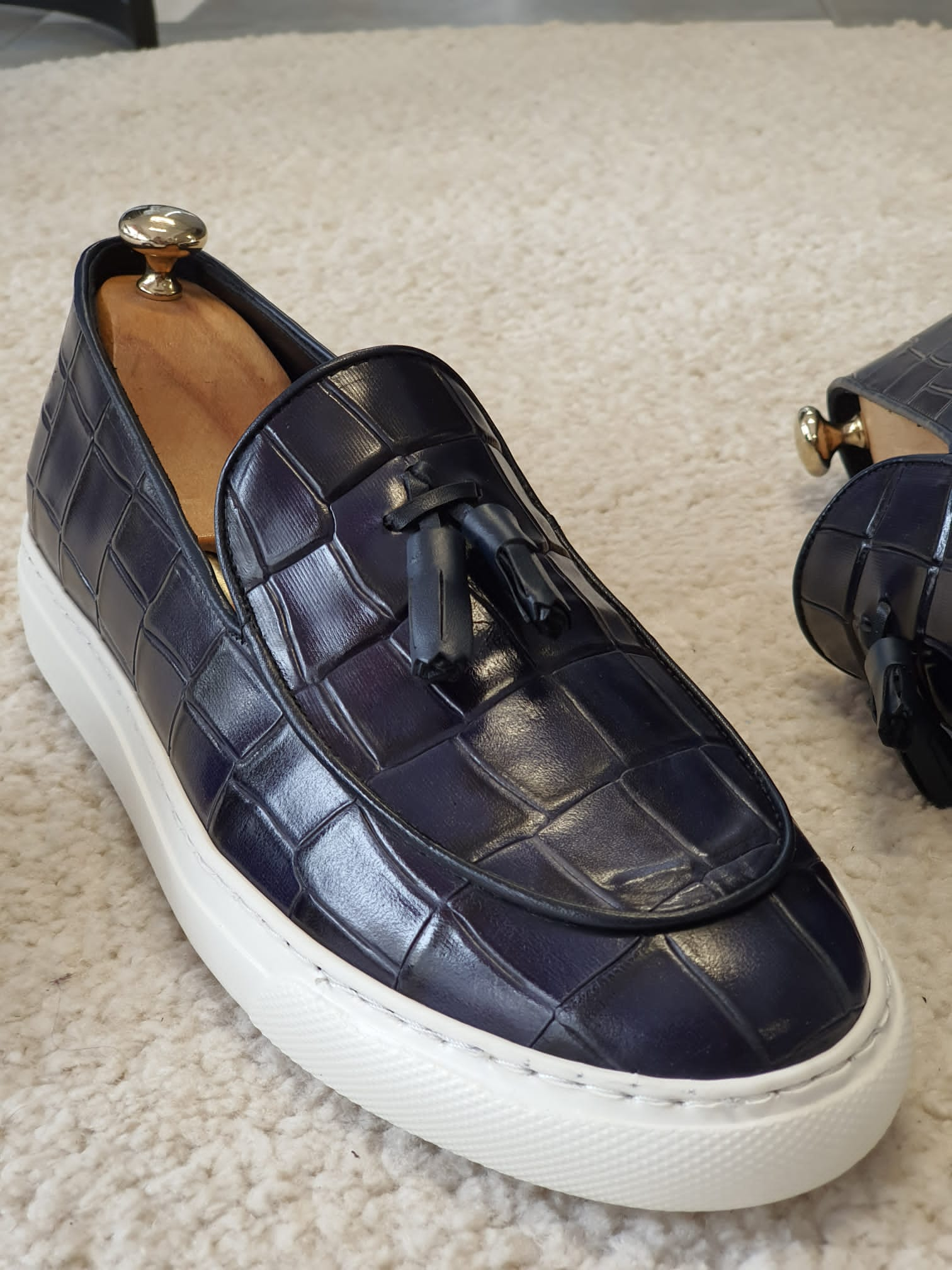 Berton Navy Blue Tassel Loafers – BRABION