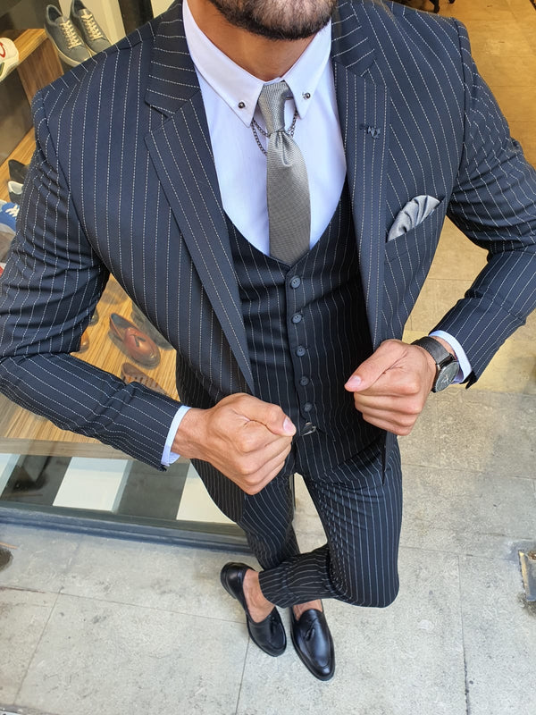 Reno Black Slim Fit Pinstripe Suit – BRABION