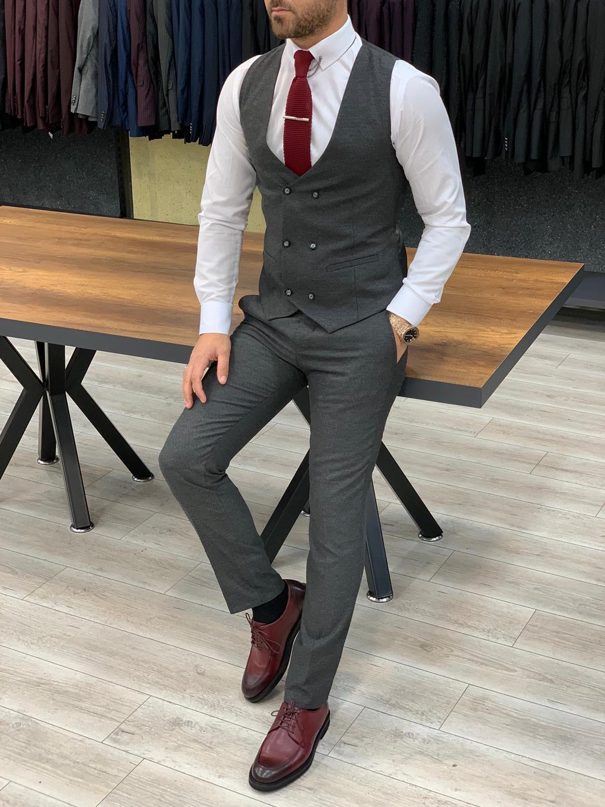 London Gray Slim Fit Pinstripe Suit – BRABION