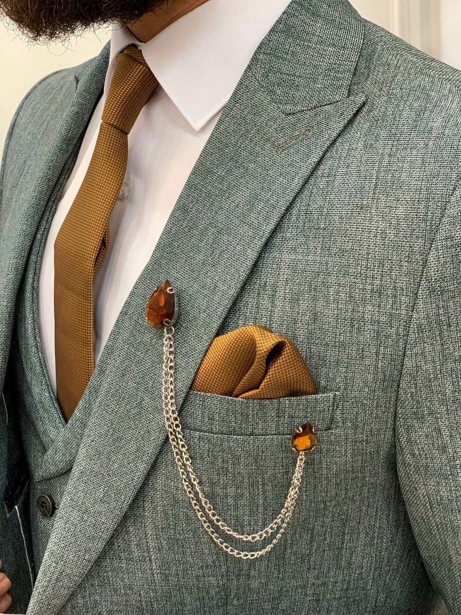 Bergen Green Slim Fit Peak Lapel Crosshatch Suit – brabion