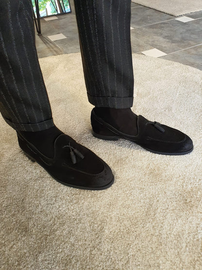 Stefano Black Suede Tassel Loafers – BRABION