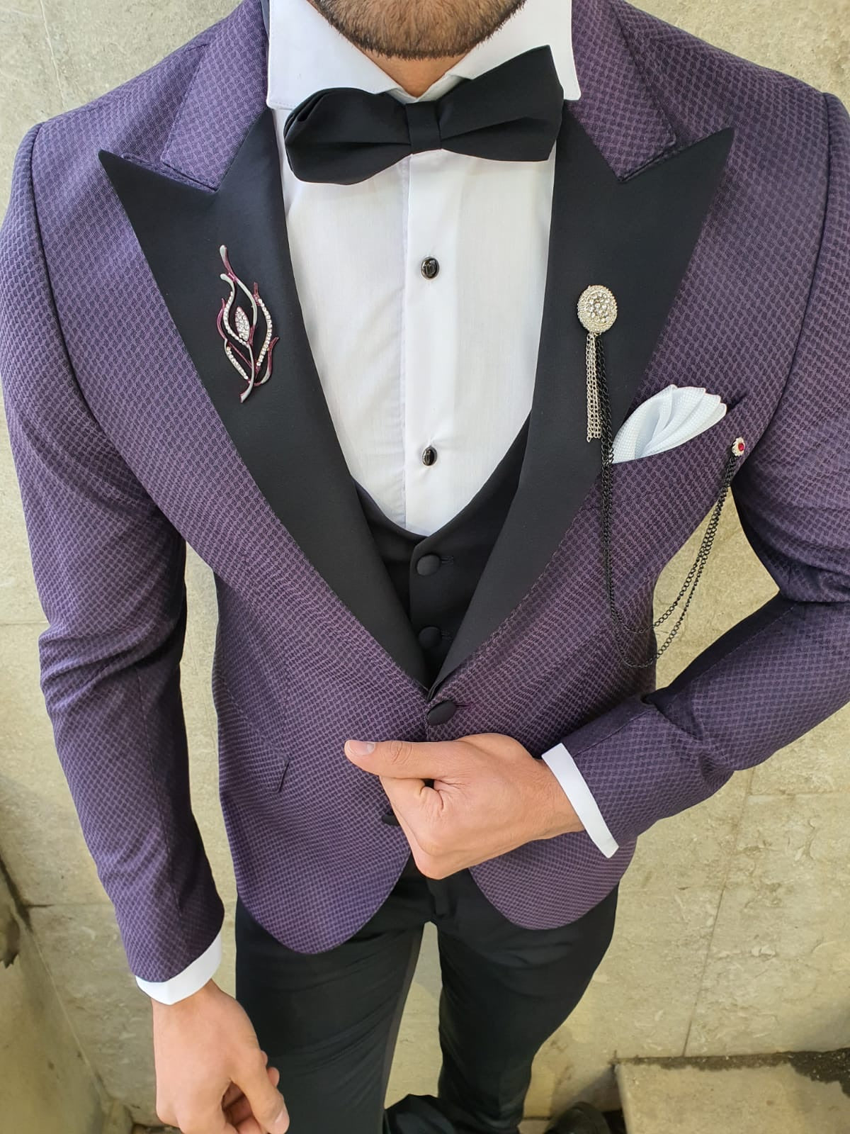 VillaNova Purple Slim Fit Patterned Tuxedo – BRABION