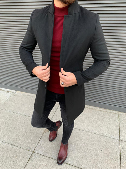 Kenzie Black Slim Fit Wool Long Coat – BRABION