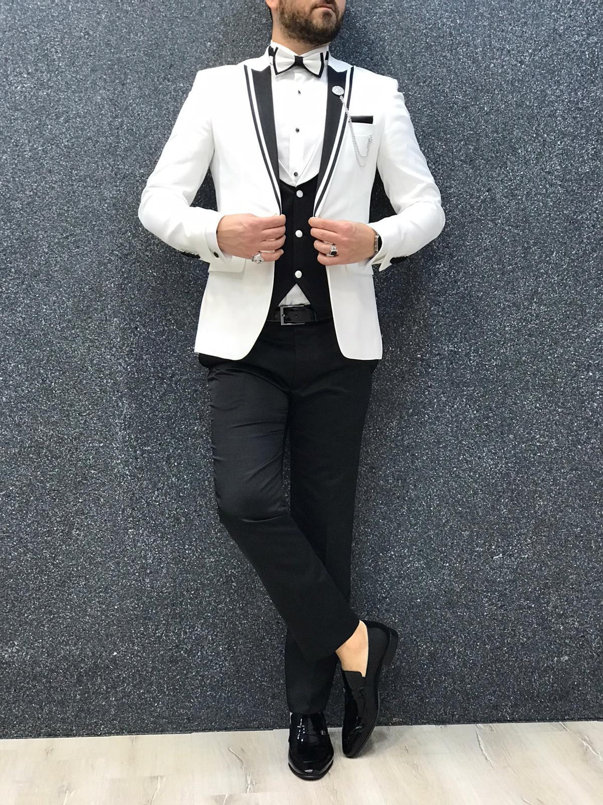 Infinite White Tuxedo with Black Vest – BRABION