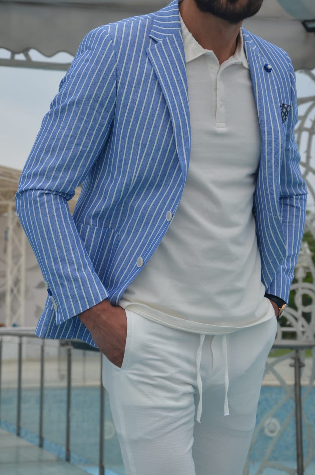 Oakland Blue Slim Fit Striped Blazer – BRABION